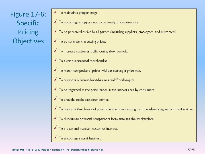 Figure 17 -6: Specific Pricing Objectives Retail Mgt. 11 e (c) 2010 Pearson Education,