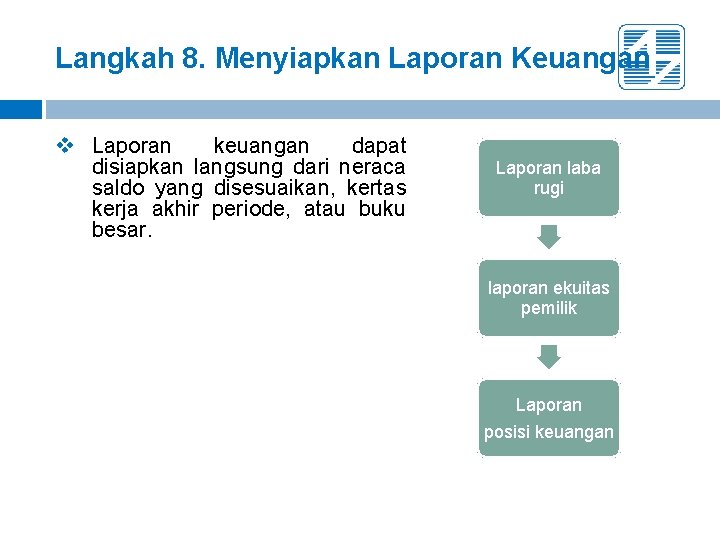 Langkah 8. Menyiapkan Laporan Keuangan v Laporan keuangan dapat disiapkan langsung dari neraca saldo