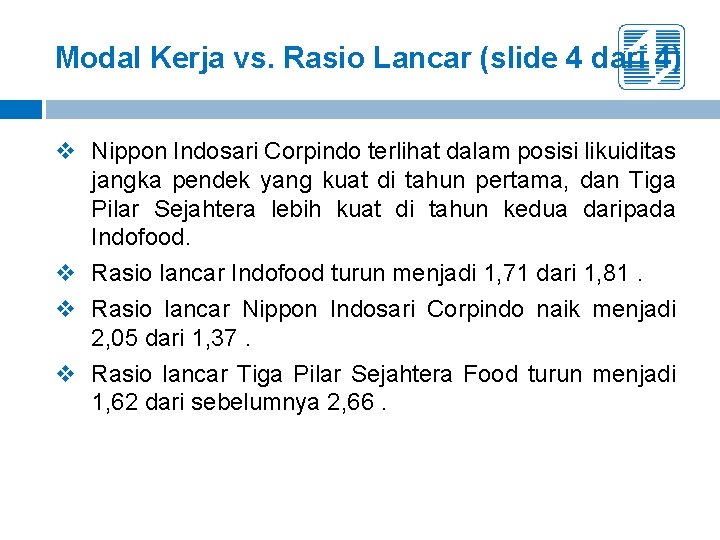 Modal Kerja vs. Rasio Lancar (slide 4 dari 4) v Nippon Indosari Corpindo terlihat