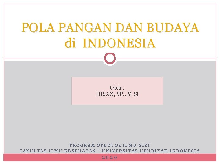 POLA PANGAN DAN BUDAYA di INDONESIA Oleh : HISAN, SP. , M. Si PROGRAM