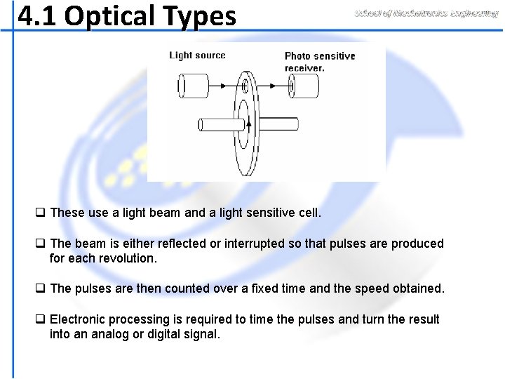 4. 1 Optical Types q These use a light beam and a light sensitive