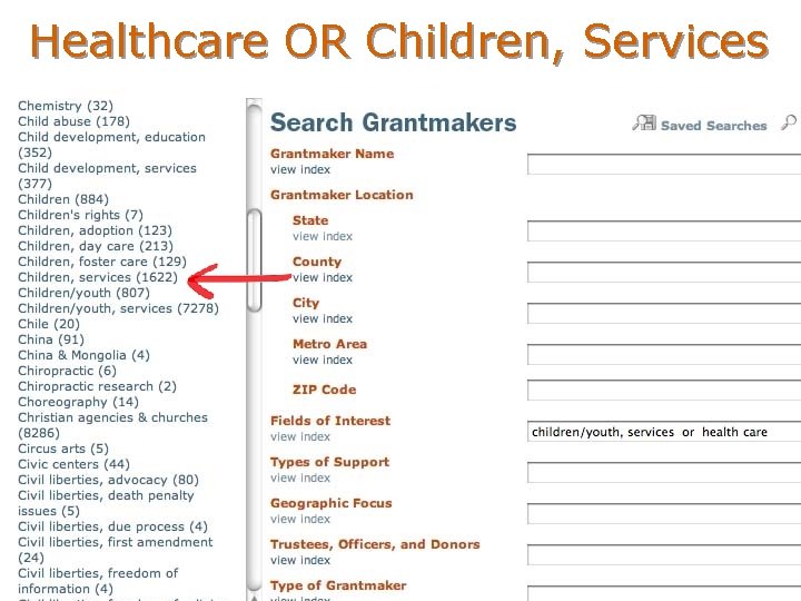 Healthcare OR Children, Services 