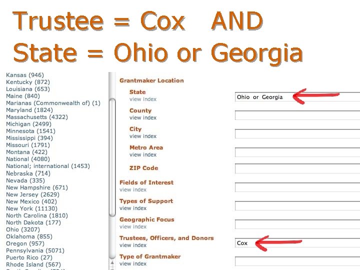 Trustee = Cox AND State = Ohio or Georgia 