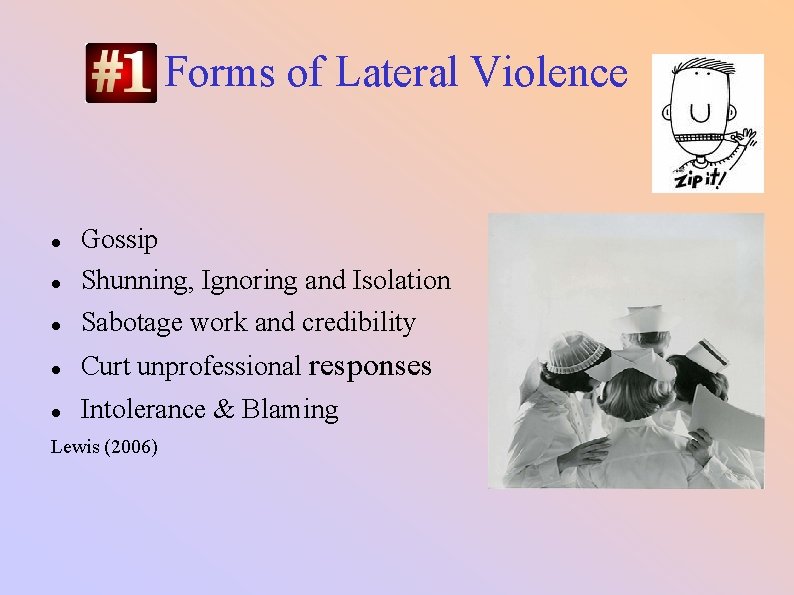 Forms of Lateral Violence Gossip Shunning, Ignoring and Isolation Sabotage work and credibility Curt