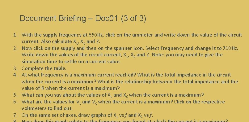 Document Briefing – Doc 01 (3 of 3) 1. With the supply frequency at