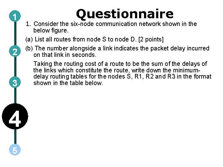 1 2 3 4 5 Questionnaire 1. Consider the six-node communication network shown in
