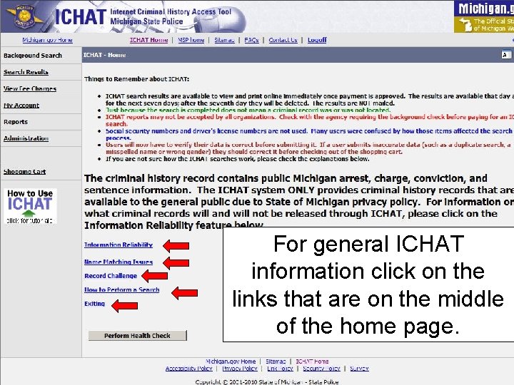 For general ICHAT information click on the links that are on the middle of