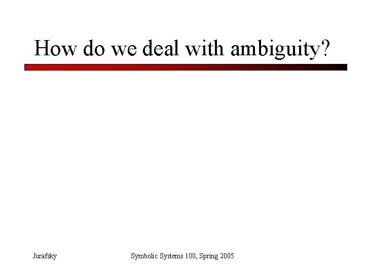 How do we deal with ambiguity? Jurafsky Symbolic Systems 100, Spring 2005 