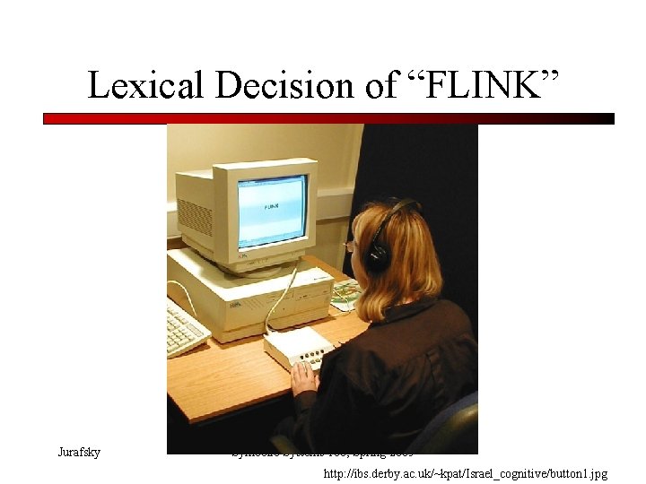 Lexical Decision of “FLINK” Jurafsky Symbolic Systems 100, Spring 2005 http: //ibs. derby. ac.