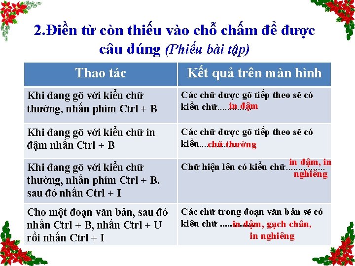 2. Điền từ còn thiếu vào chỗ chấm để được câu đúng (Phiếu bài