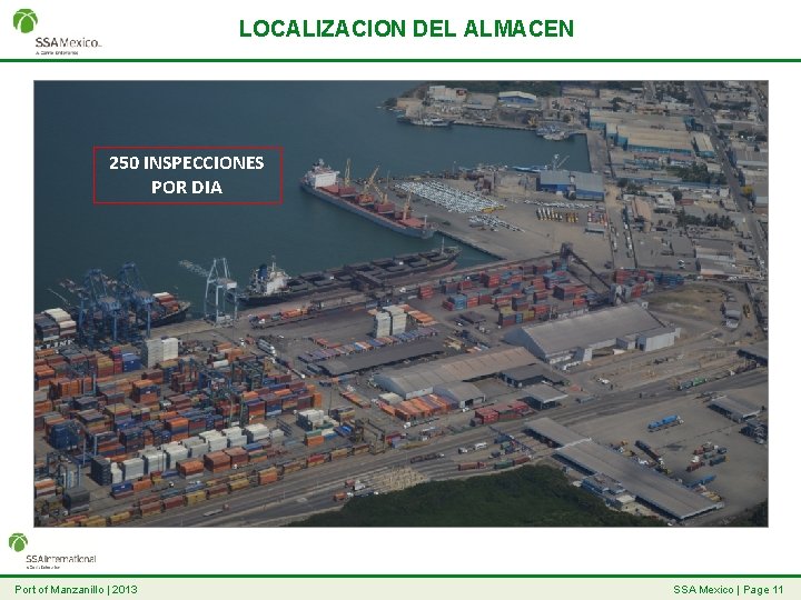 LOCALIZACION DEL ALMACEN 250 INSPECCIONES POR DIA Port of Manzanillo | 2013 SSA Mexico