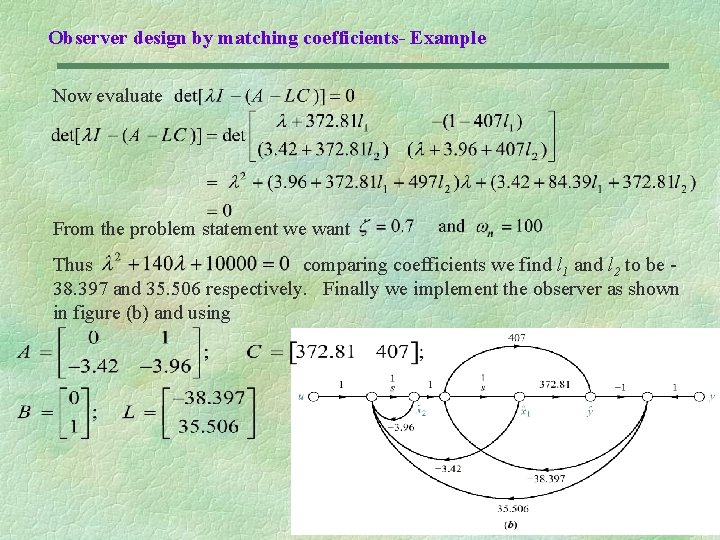 Observer design by matching coefficients- Example Now evaluate From the problem statement we want