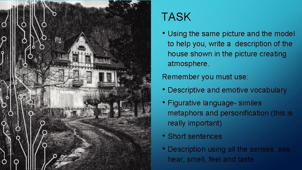 TASK • Using the same picture and the model to help you, write a