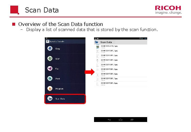 Scan Data n Overview of the Scan Data function Display a list of scanned