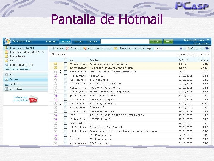 Pantalla de Hotmail 