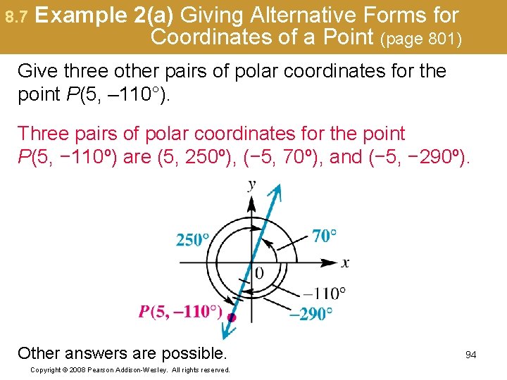 8. 7 Example 2(a) Giving Alternative Forms for Coordinates of a Point (page 801)