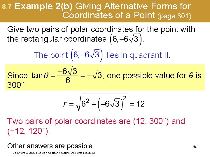 8. 7 Example 2(b) Giving Alternative Forms for Coordinates of a Point (page 801)