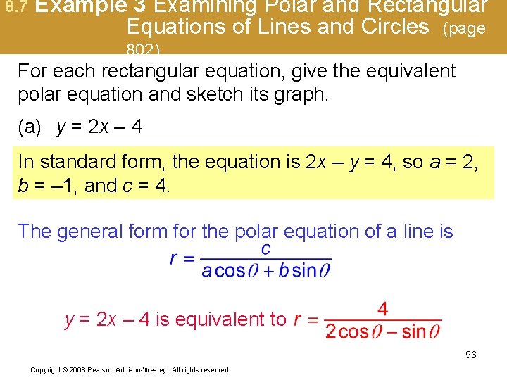 8. 7 Example 3 Examining Polar and Rectangular Equations of Lines and Circles (page