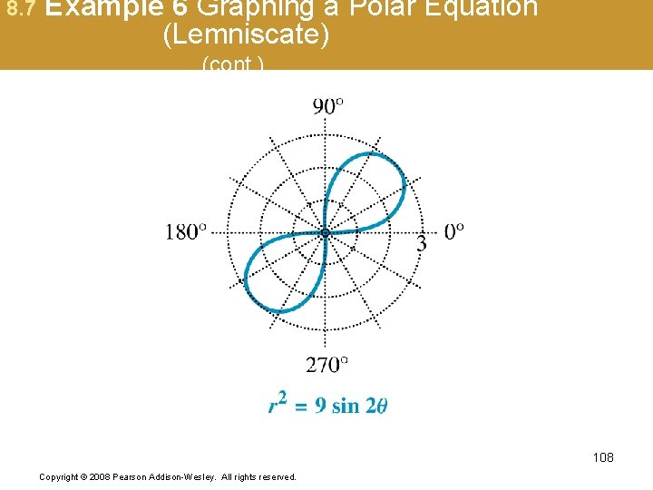 8. 7 Example 6 Graphing a Polar Equation (Lemniscate) (cont. ) 108 Copyright ©