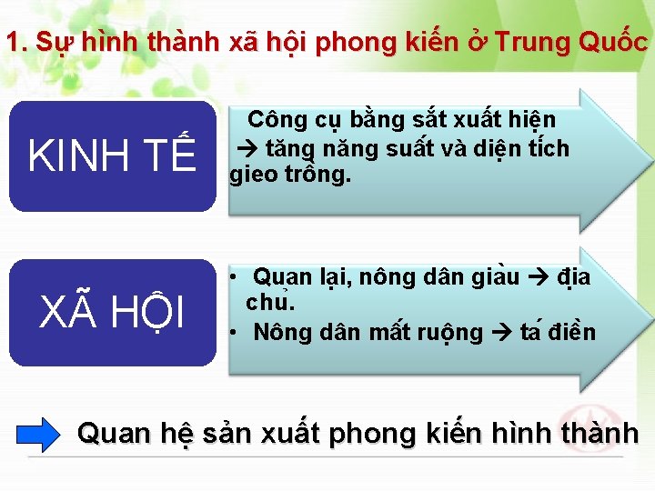 1. Sự hình thành xã hội phong kiến ở Trung Quốc KINH TẾ XÃ 1. Sự hình thành xã hội phong kiến ở Trung Quốc KINH TẾ XÃ