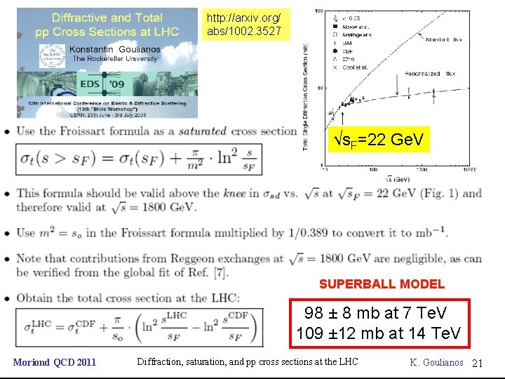 The total x section http: //arxiv. org/ abs/1002. 3527 √s. F=22 Ge. V SUPERBALL