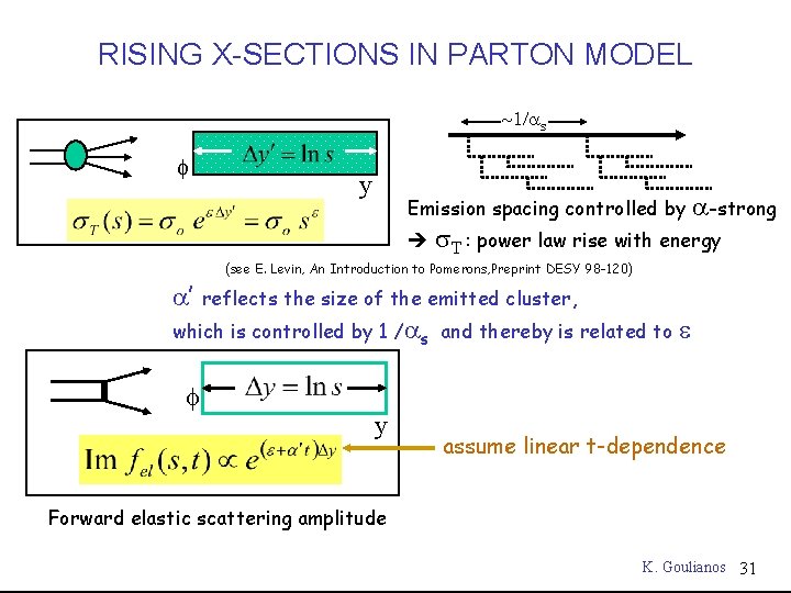 RISING X SECTIONS IN PARTON MODEL ~1/as f y Emission spacing controlled by a-strong