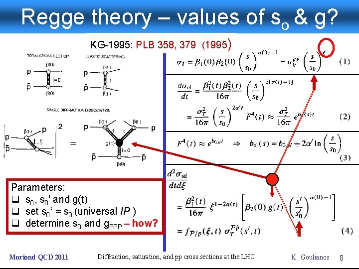 Regge theory – values of so & g? KG 1995: PLB 358, 379 (1995)