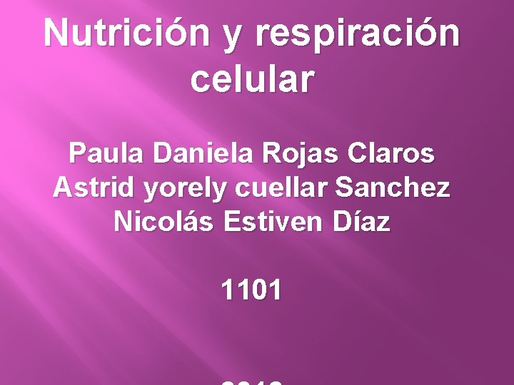 Nutrición y respiración celular Paula Daniela Rojas Claros Astrid yorely cuellar Sanchez Nicolás Estiven