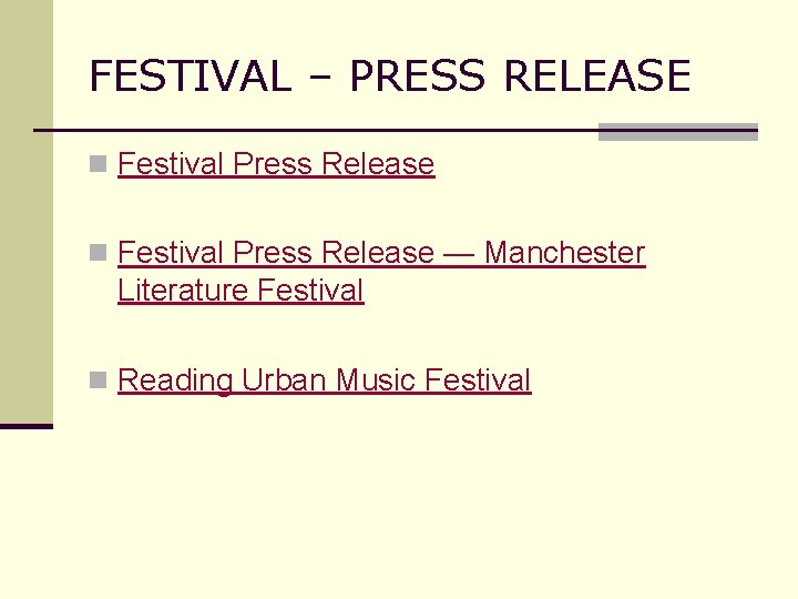 FESTIVAL – PRESS RELEASE n Festival Press Release — Manchester Literature Festival n Reading