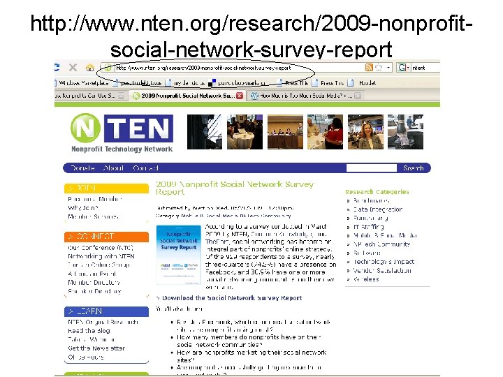 http: //www. nten. org/research/2009 -nonprofitsocial-network-survey-report 