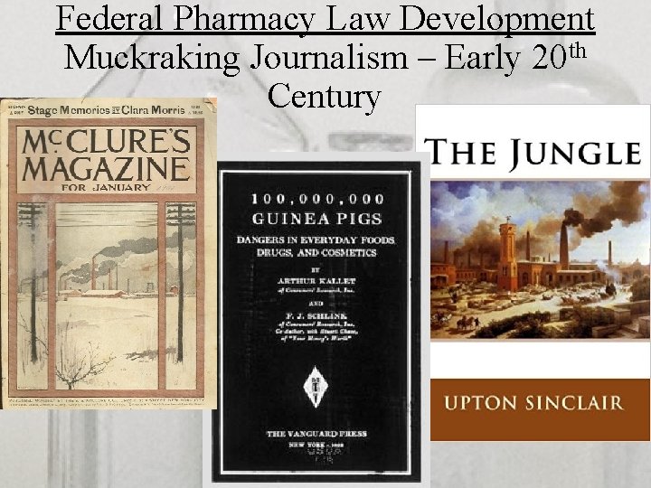 Federal Pharmacy Law Development Muckraking Journalism – Early 20 th Century 