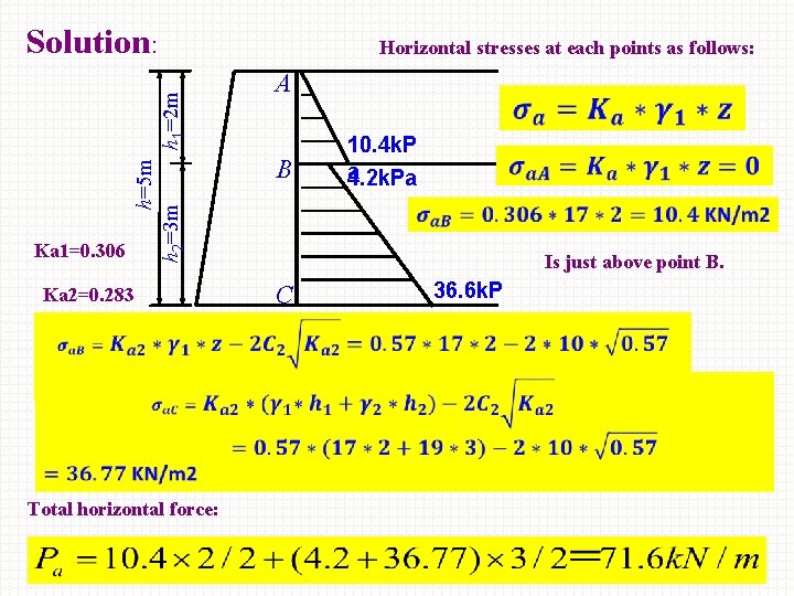 Ka 1=0. 306 h=5 m h 1=2 m h 2=3 m Solution: Ka 2=0.