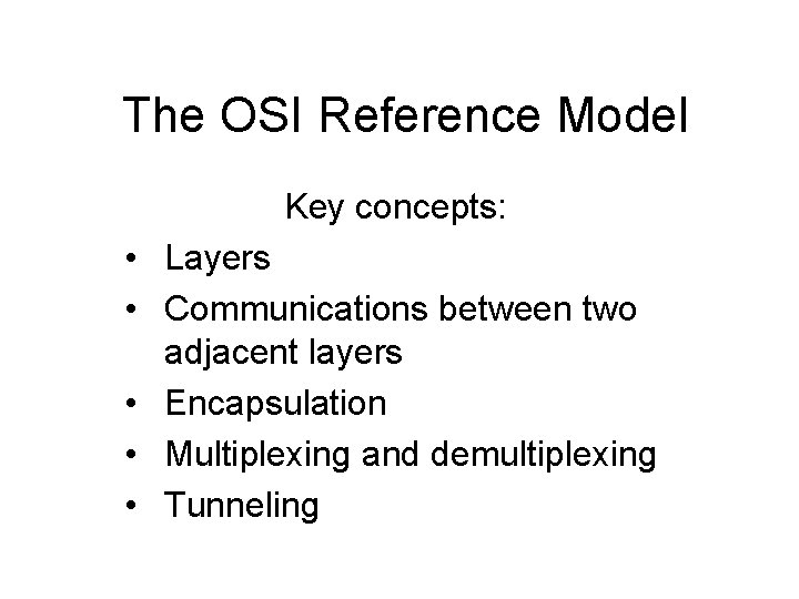 The OSI Reference Model Key concepts Layers Communications
