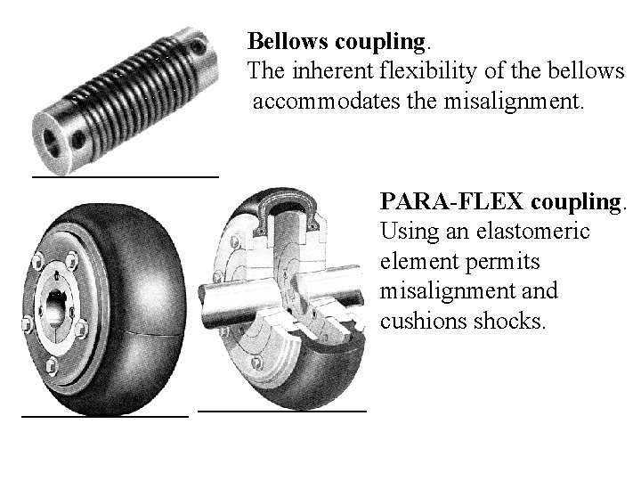 Bellows coupling. The inherent flexibility of the bellows accommodates the misalignment. PARA-FLEX coupling. Using