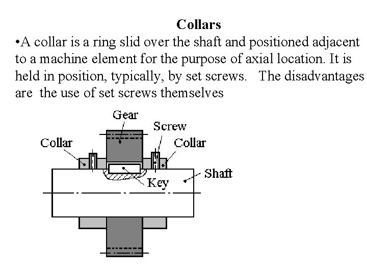 Collars • A collar is a ring slid over the shaft and positioned adjacent