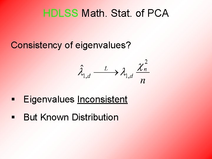 HDLSS Math. Stat. of PCA Consistency of eigenvalues? § Eigenvalues Inconsistent § But Known