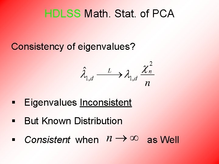 HDLSS Math. Stat. of PCA Consistency of eigenvalues? § Eigenvalues Inconsistent § But Known