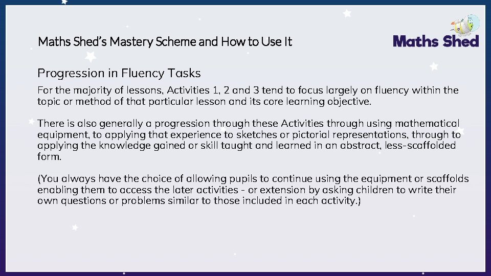 Maths Shed’s Mastery Scheme and How to Use It Progression in Fluency Tasks For Maths Shed’s Mastery Scheme and How to Use It Progression in Fluency Tasks For