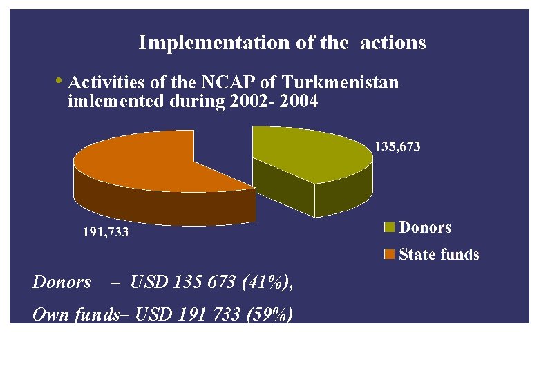 Implementation of the actions • Activities of the NCAP of Turkmenistan imlemented during 2002