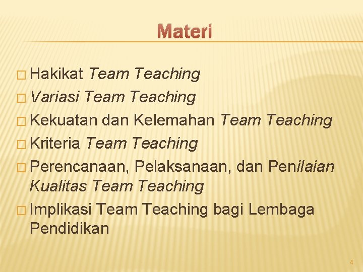 Materi � Hakikat Team Teaching � Variasi Team Teaching � Kekuatan dan Kelemahan Team