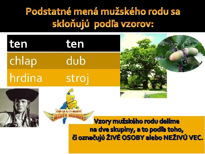 ten chlap hrdina ten dub stroj Vzory mužského rodu delíme na dve skupiny, a