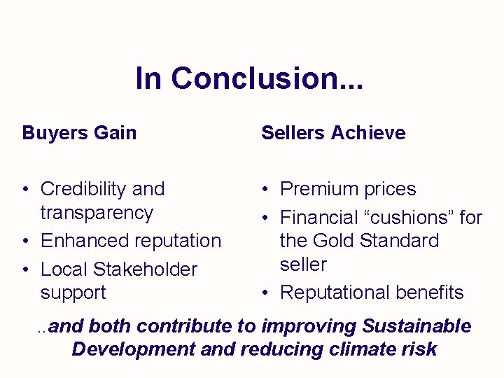 In Conclusion. . . Buyers Gain Sellers Achieve • Credibility and transparency • Enhanced