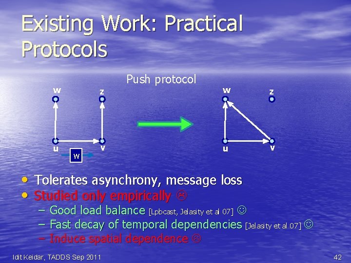 Existing Work: Practical Protocols • • w z u v w Push protocol w