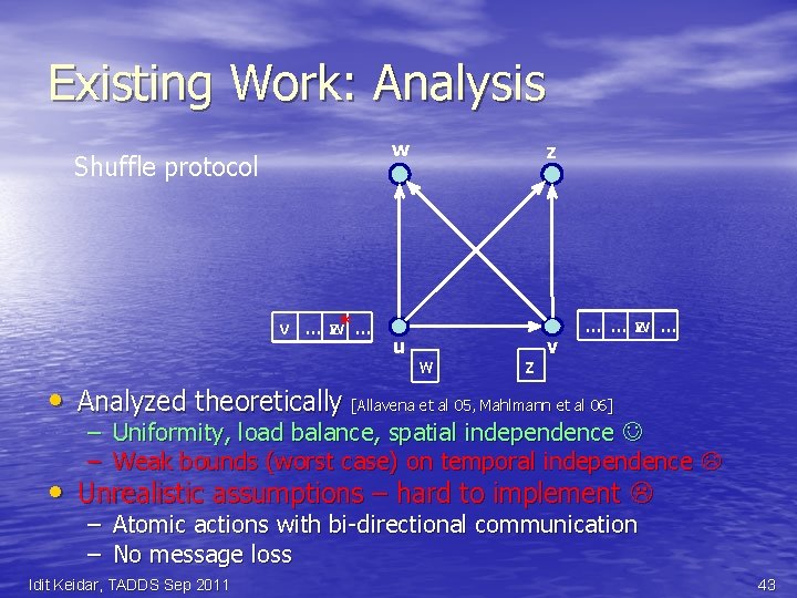 Existing Work: Analysis w Shuffle protocol v … w z* … u z w