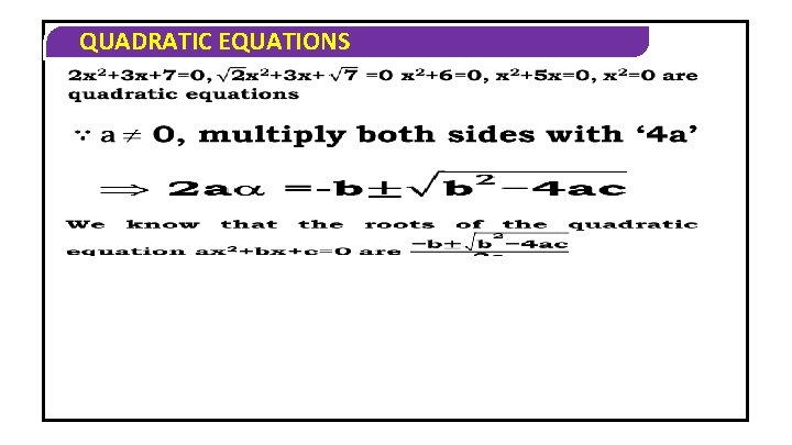 QUADRATIC EQUATIONS 