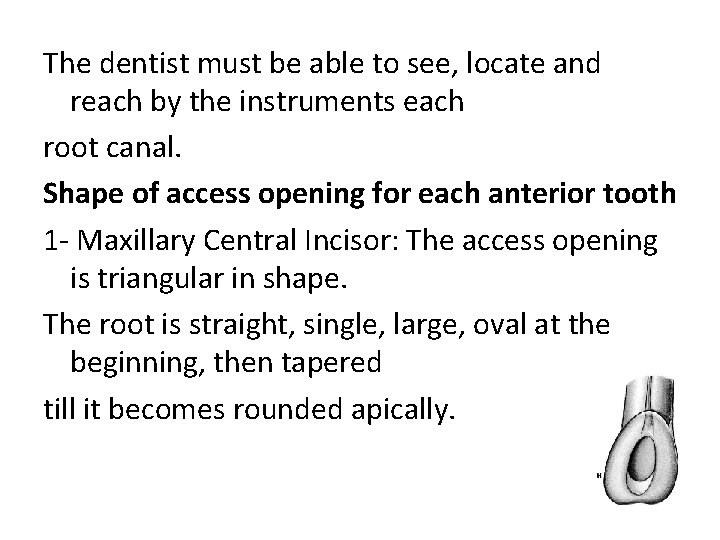 The dentist must be able to see, locate and reach by the instruments each