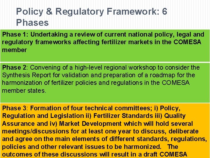 Policy & Regulatory Framework: 6 Phases Phase 1: Undertaking a review of current national