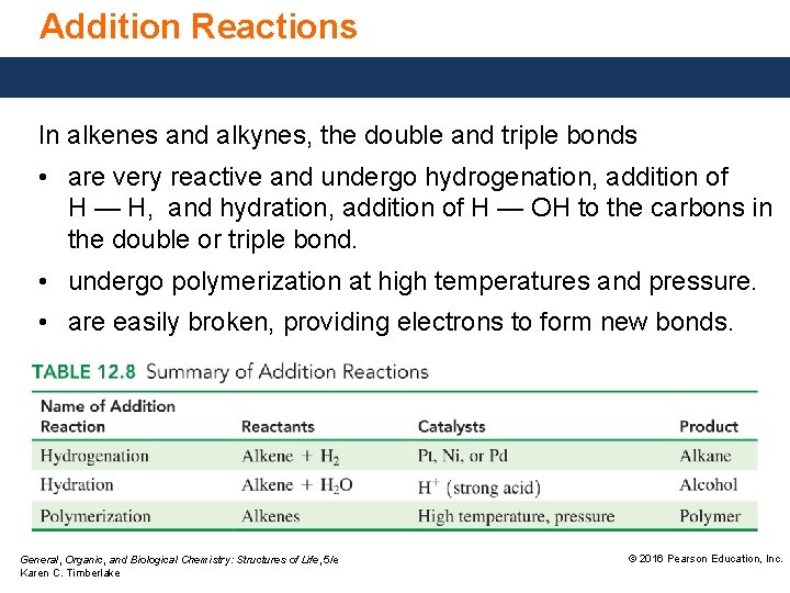 Addition Reactions In alkenes and alkynes, the double and triple bonds • are very