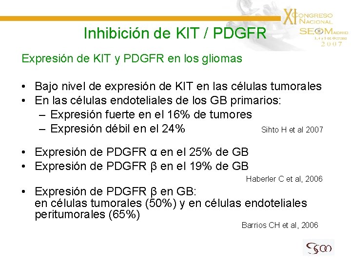 Inhibición de KIT / PDGFR Expresión de KIT y PDGFR en los gliomas •