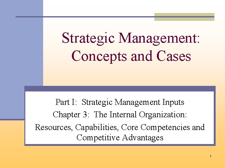 Strategic Management: Concepts and Cases Part I: Strategic Management Inputs Chapter 3: The Internal